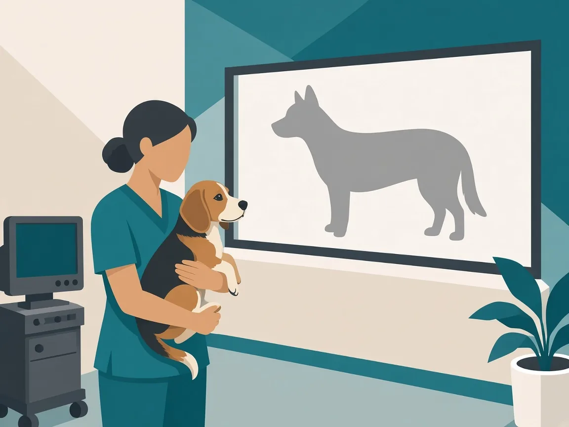 Illustration of veterinary X-ray and ultrasound diagnostics for a dog