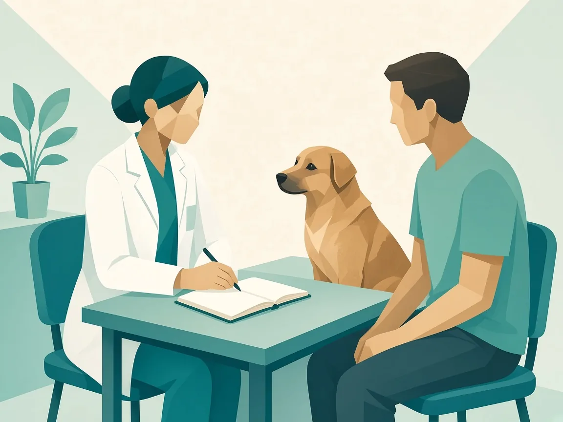 Illustration of a veterinarian consulting with a pet parent