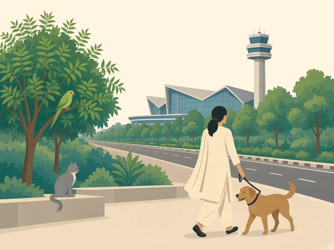 Illustration of pets along Peelamedu’s Avinashi Road with the airport beyond