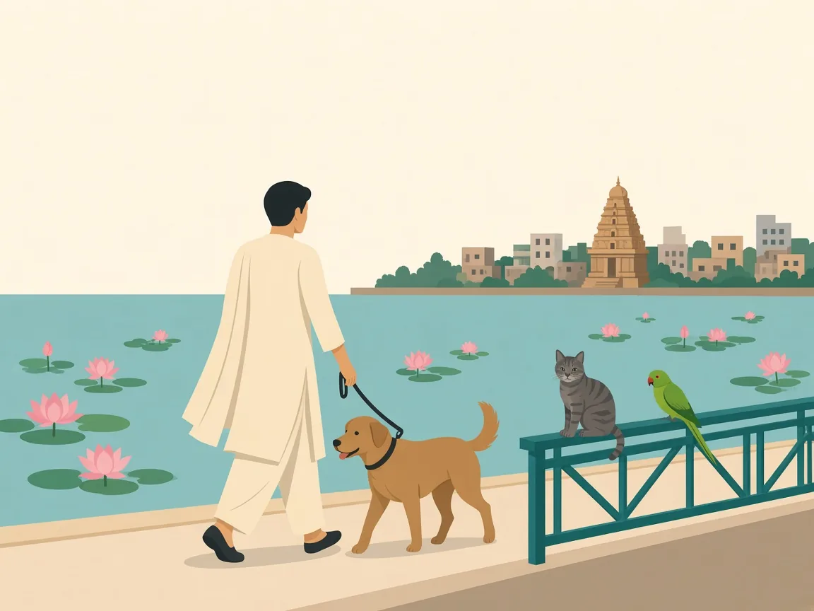 Illustration of pets along Porur Lake in west Chennai, near Valasaravakkam