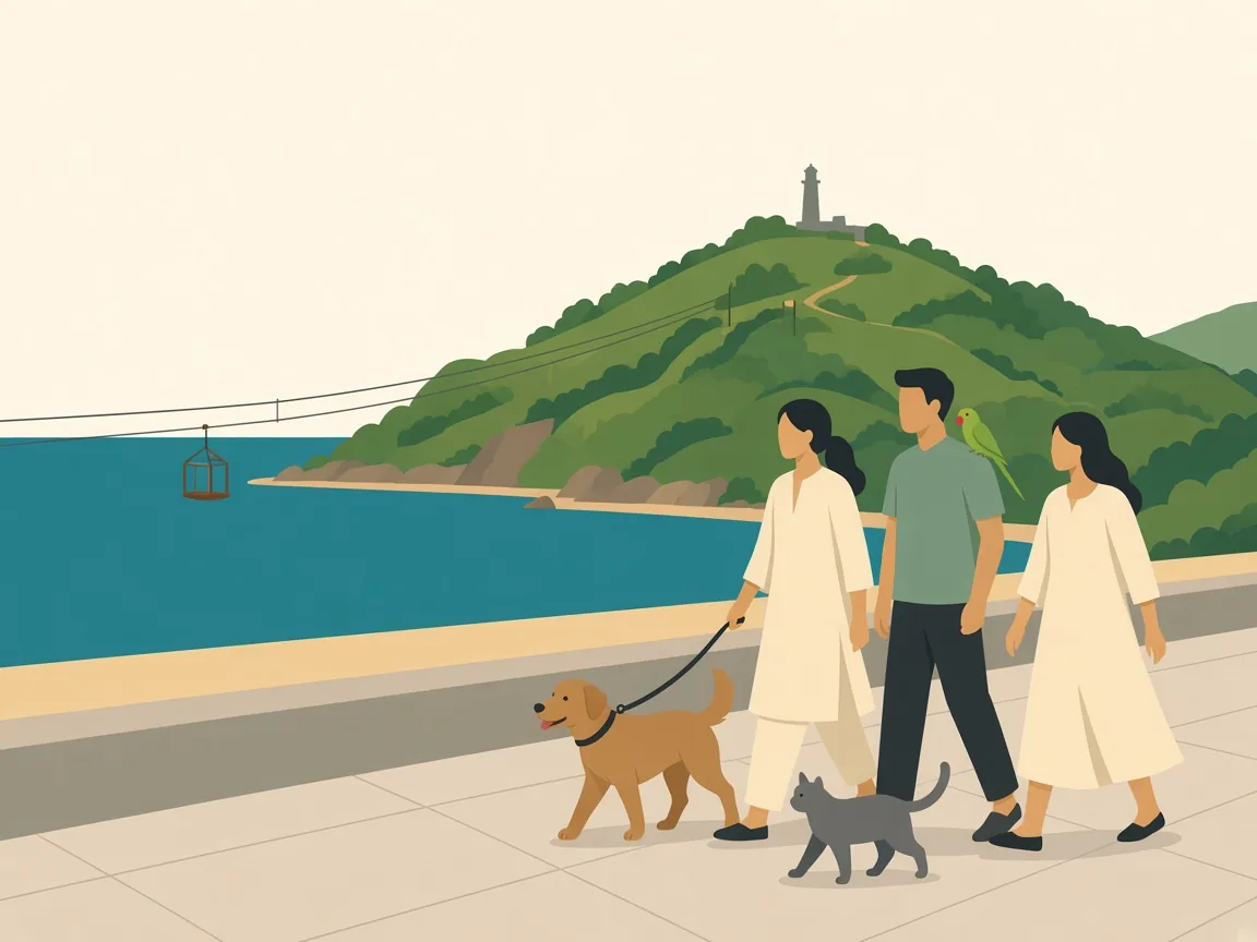 Illustration of pets on Kailasagiri hill overlooking Vizag’s coast