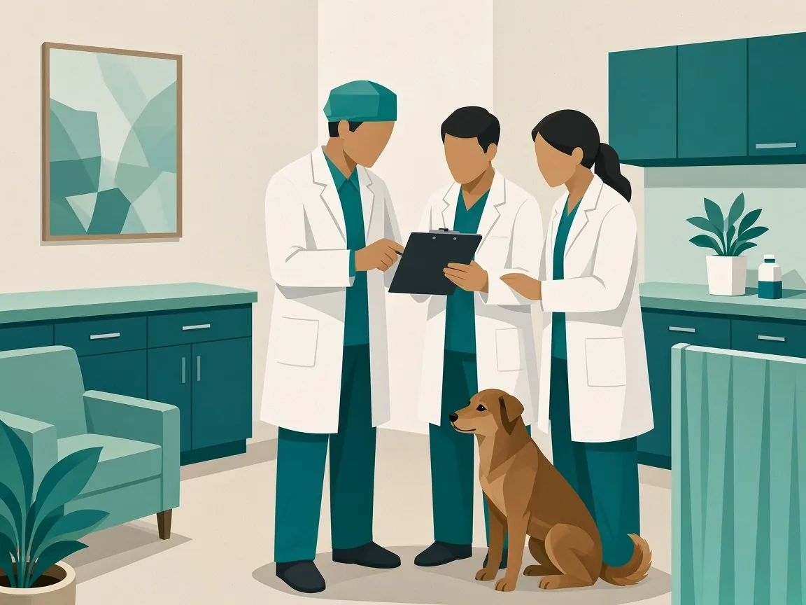 Illustration of SKS veterinarians reviewing a case together