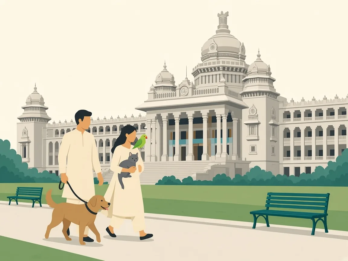 Illustration of pet parents near Bengaluru’s Vidhana Soudha